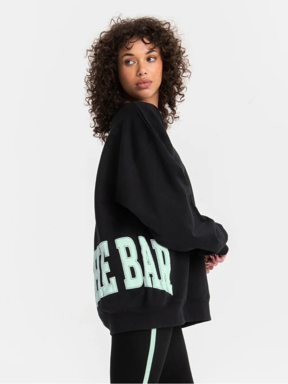 The Bar Varsity Sweatshirt With Wrap Lettering in Mint & Black NWT